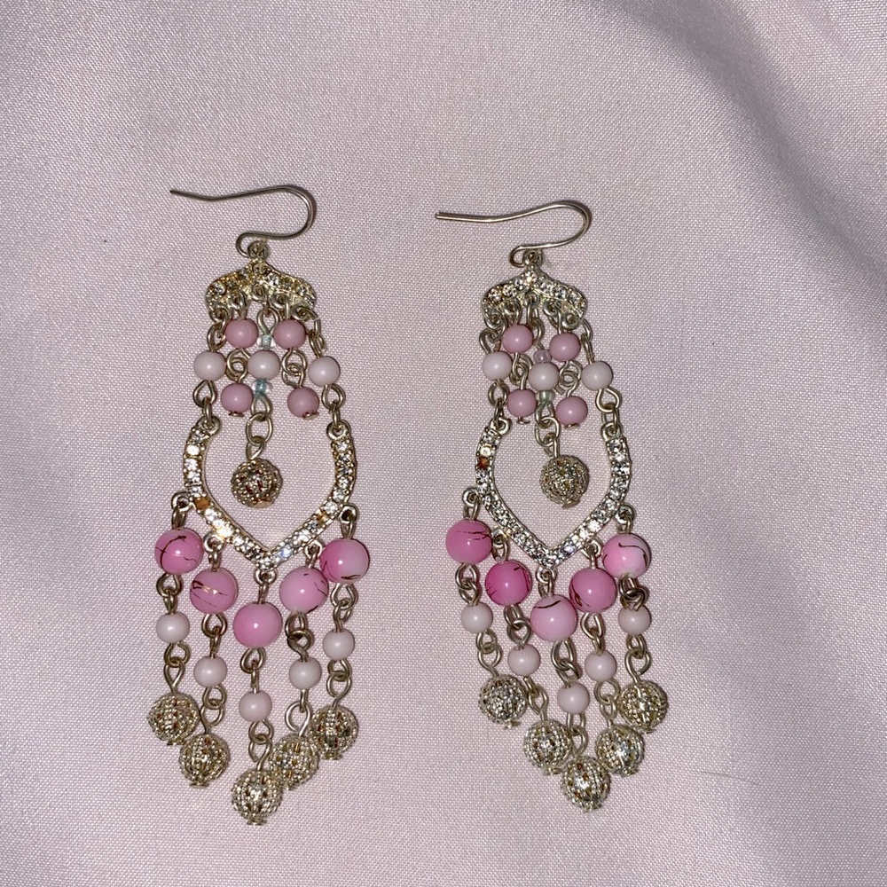 Pink Beaded Dangle Earrings